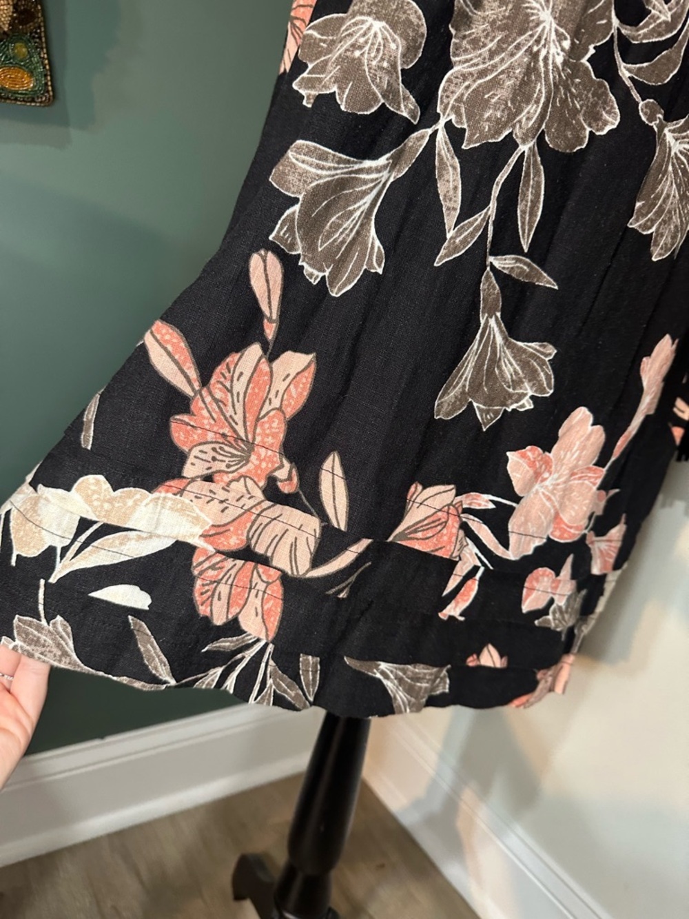 Nicole Miller Linen Blend Floral Dress Black Pink Casual Shift Dress M - Picture 6 of 6